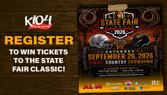 Poster advertising the 2026 State Fair Classic football game between two teams, with logos and text including "SWAC COUNTRY SHOWDOWN", "SEPTEMBER 26, 2026", and "6:00PM KICK-OFF".